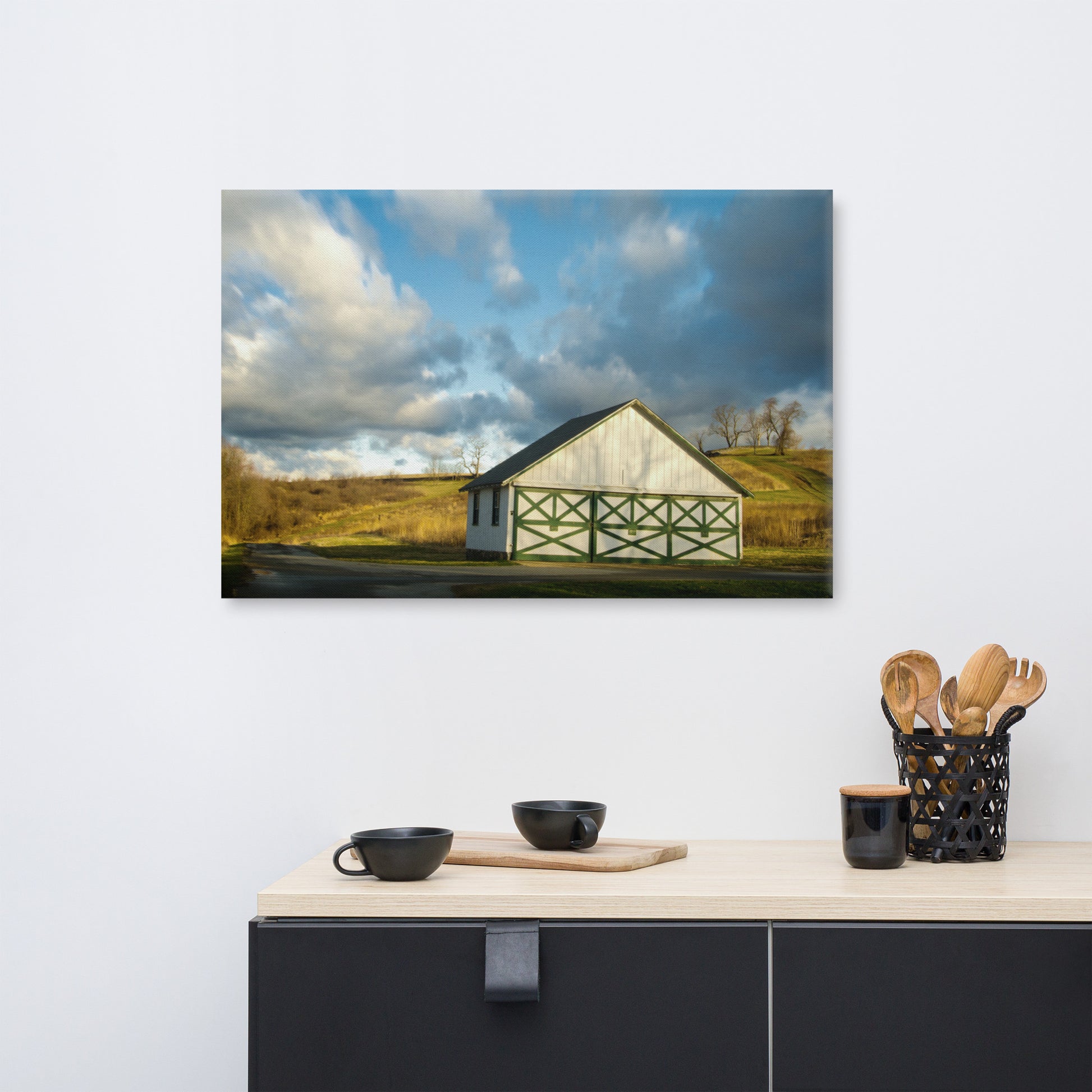 Dining Wall Art: Aging Barn in the Morning Sun Traditional Color - Rural / Country Style Landscape / Nature Photograph Canvas Wall Art Print - Artwork - Wall Decor