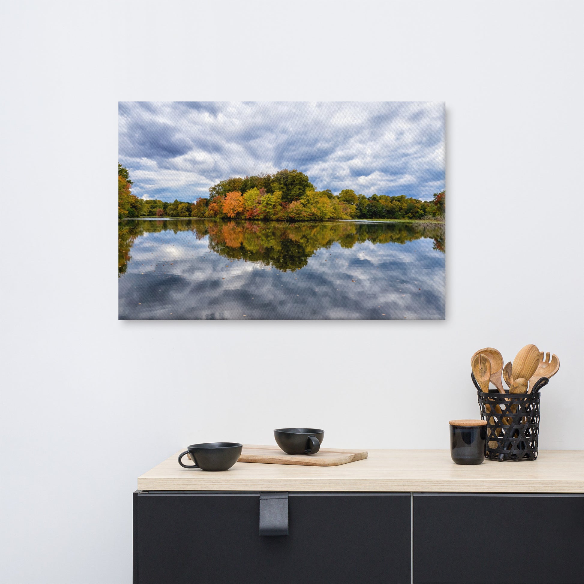 Canvas Dining Room: Autumn Reflections - Farmhouse / Rural / Country Style Landscape / Nature Photograph Canvas Wall Art Print - Artwork - Wall Decor