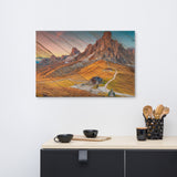 Faux Wood Majestic Sunset and Alpine Mountain Pass Canvas Wall Art Prints