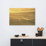 Golden Mist Valley - Hills & Mountain Range Rural Landscape Canvas Wall Art Prints