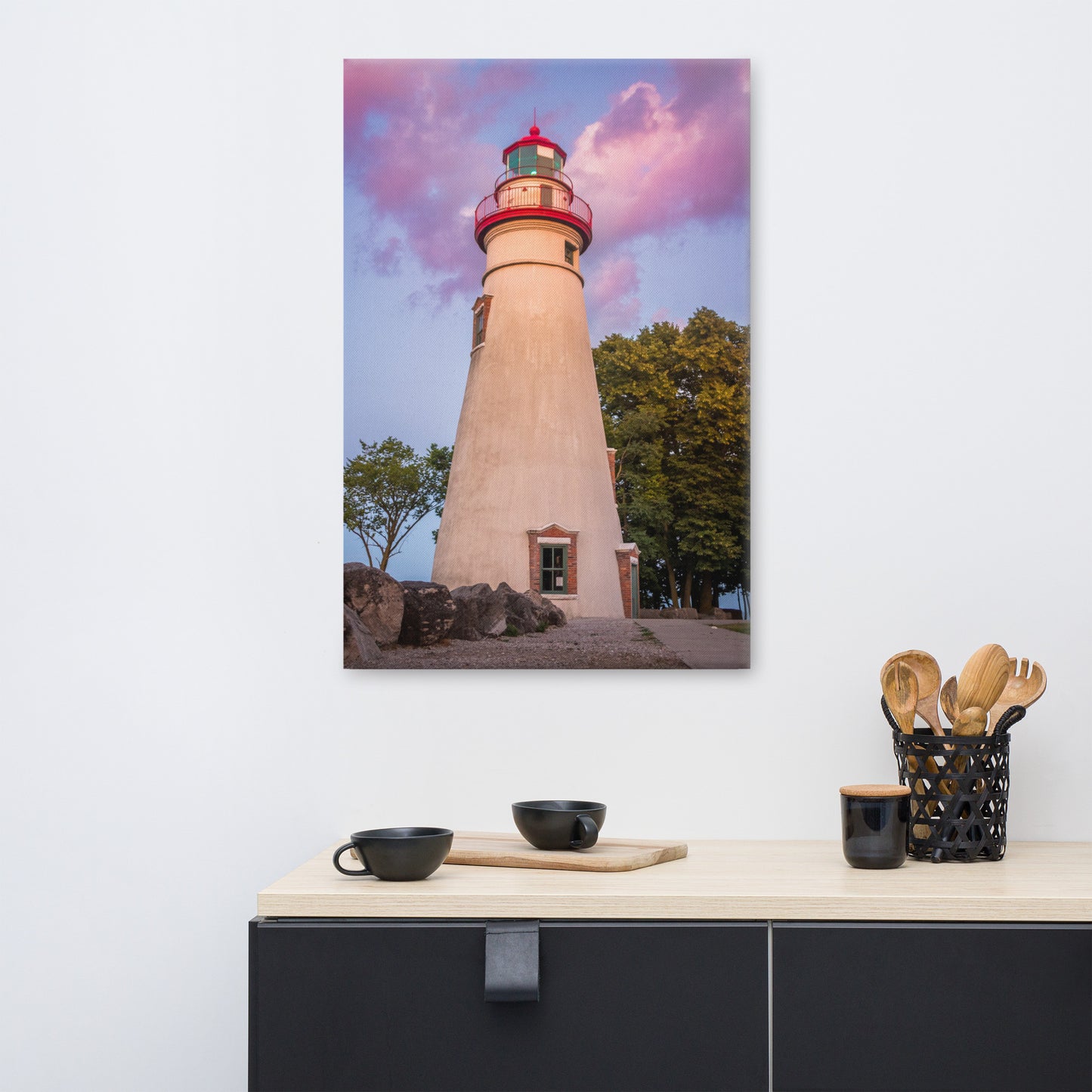 Marblehead Lighthouse at Sunset Coastal Landscape Canvas Wall Art Prints