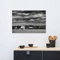 Barn in Field Black and White Rural Landscape Canvas Wall Art Prints