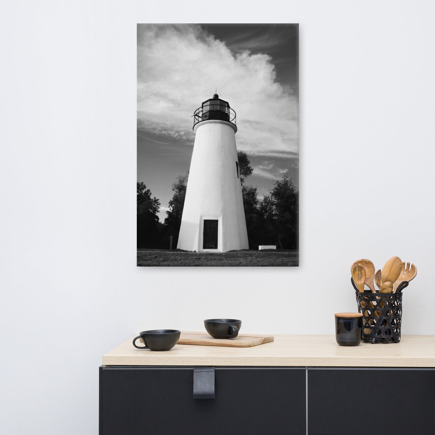 Touch the Sky Black and White Coastal Landscape Canvas Wall Art Prints