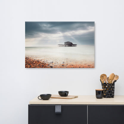 Seaside Canvas Wall Art: Abandoned West Pier Vintage Gentle Touch Effect - Beach / Seascape / Nature / Landscape Photo Canvas Wall Art Print - Wall Decor - Artwork