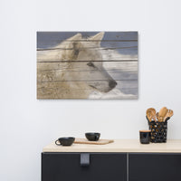 Aries the White Wolf Portrait Faux Weathered Wood Texture Wildlife Photo Canvas Wall Art Prints