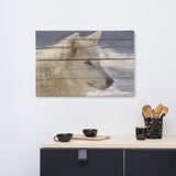 Aries the White Wolf Portrait Faux Weathered Wood Texture Wildlife Photo Canvas Wall Art Prints
