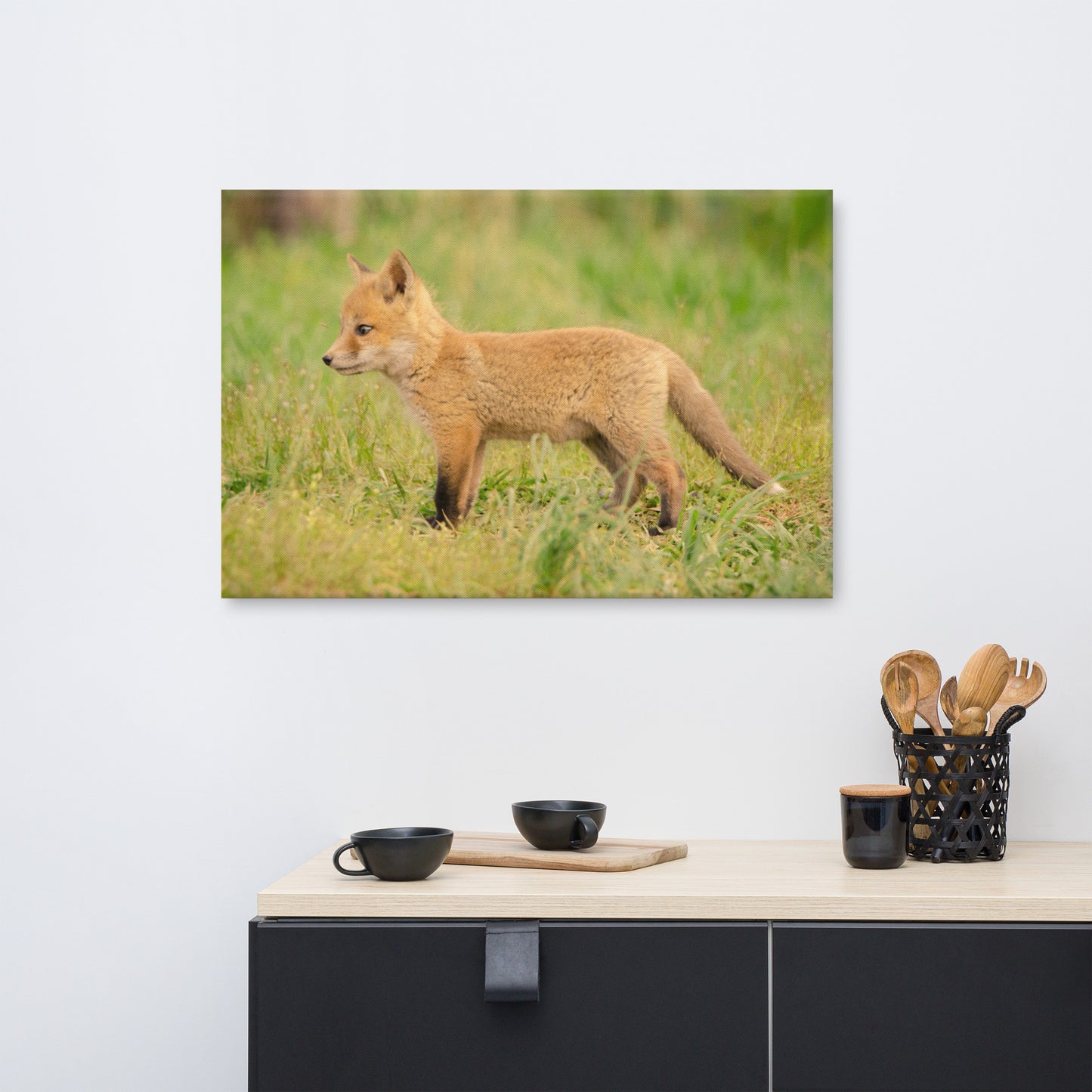 Simple Nursery Art: Fox Pup In Meadow - Wildlife / Animal / Nature Photograph Canvas Wall Art Print - Artwork - Wall Decor