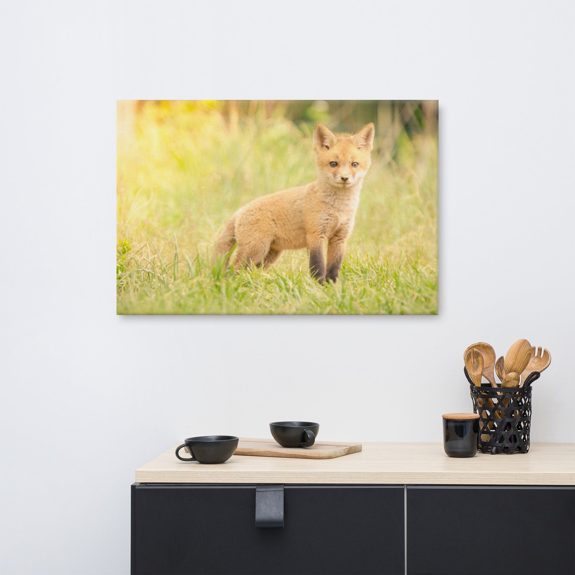 Nursery Canvas Wall Art: Baby Red Fox in the Sun Animal / Wildlife / Nature Photograph Canvas Wall Art Print - Artwork