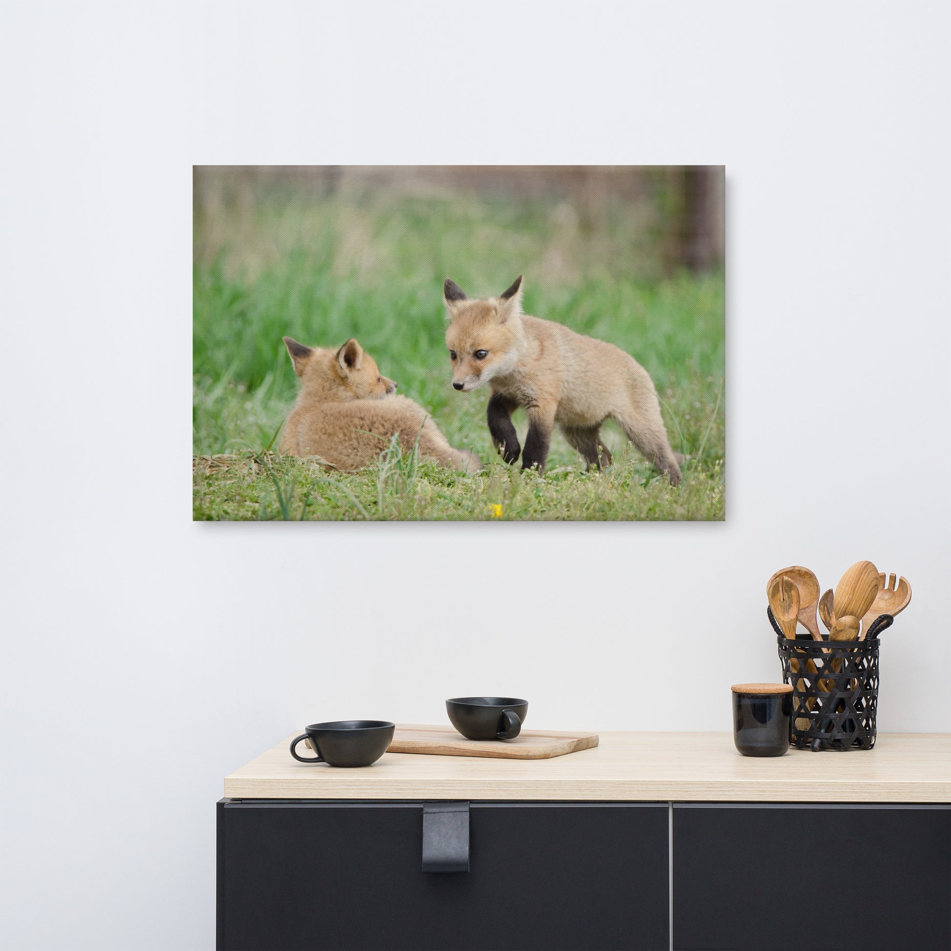 Large Canvas Bedroom: Fox Pups / Kits - Coming to Get You Animal / Wildlife Photograph Canvas Wall Art Print - Artwork - Wall Decor