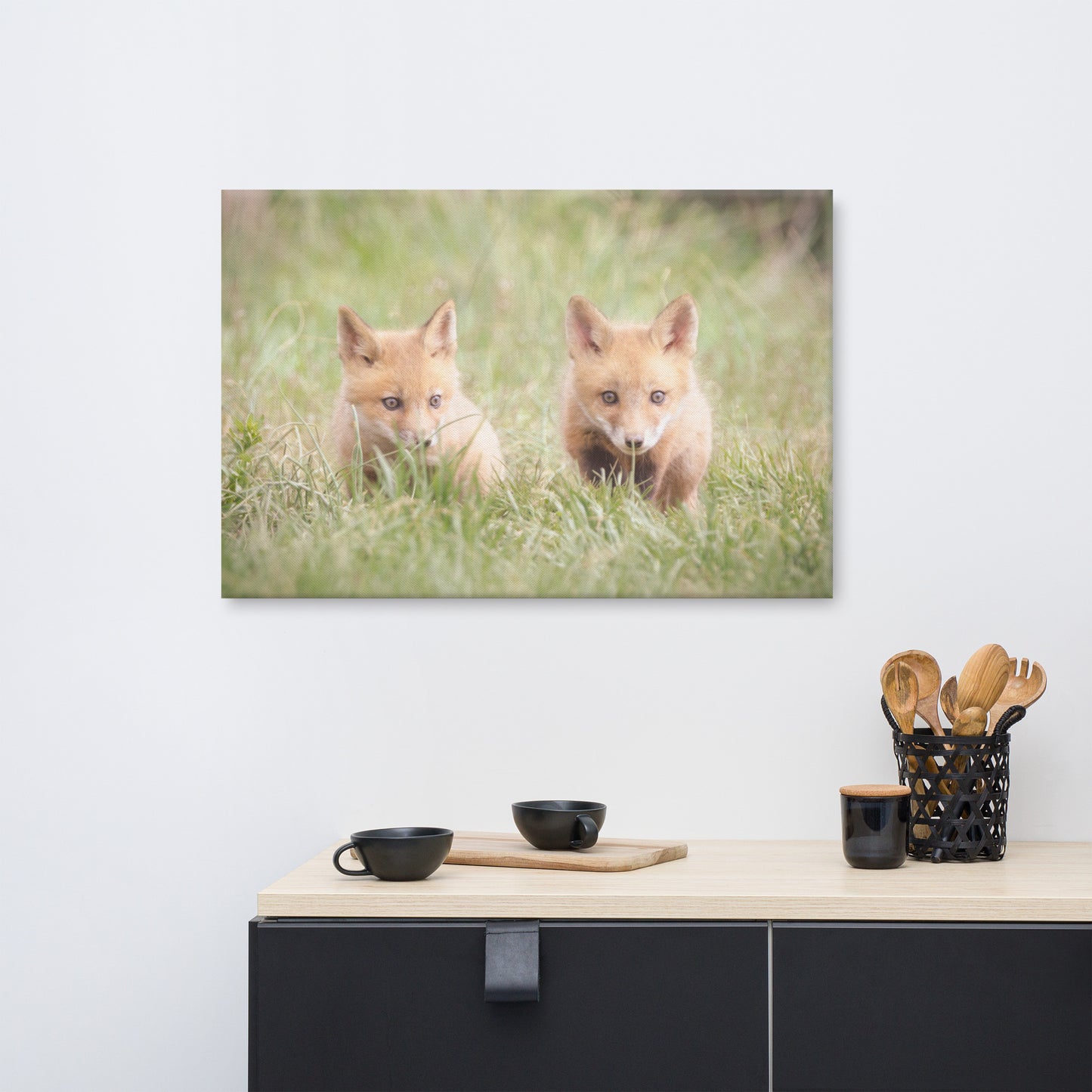 Baby Red Foxes Learning to Hunt Animal / Wildlife Photograph Canvas Wall Art Prints