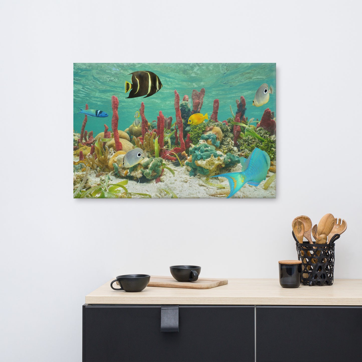 Colorful Tropical Fish Marine Life Coral Reef Caribbean Sea Water Animal Wildlife Photograph Canvas Wall Art Print