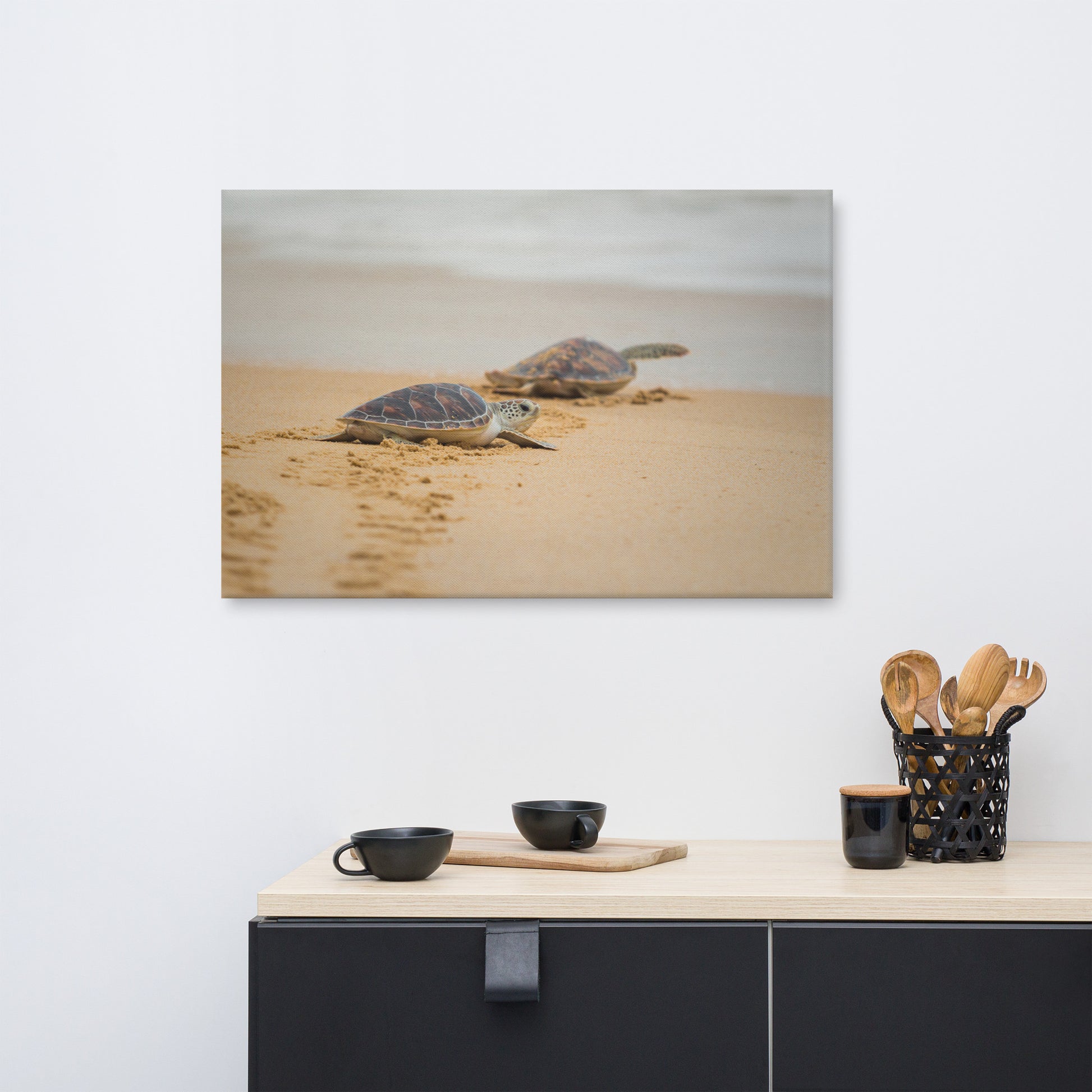 Dining Room Large Wall Decor: Hawksbill Sea Turtle Hatchlings at the Shore - Coastal / Wildlife / Marine Animal / Nature Photograph Canvas Wall Art Print - Artwork