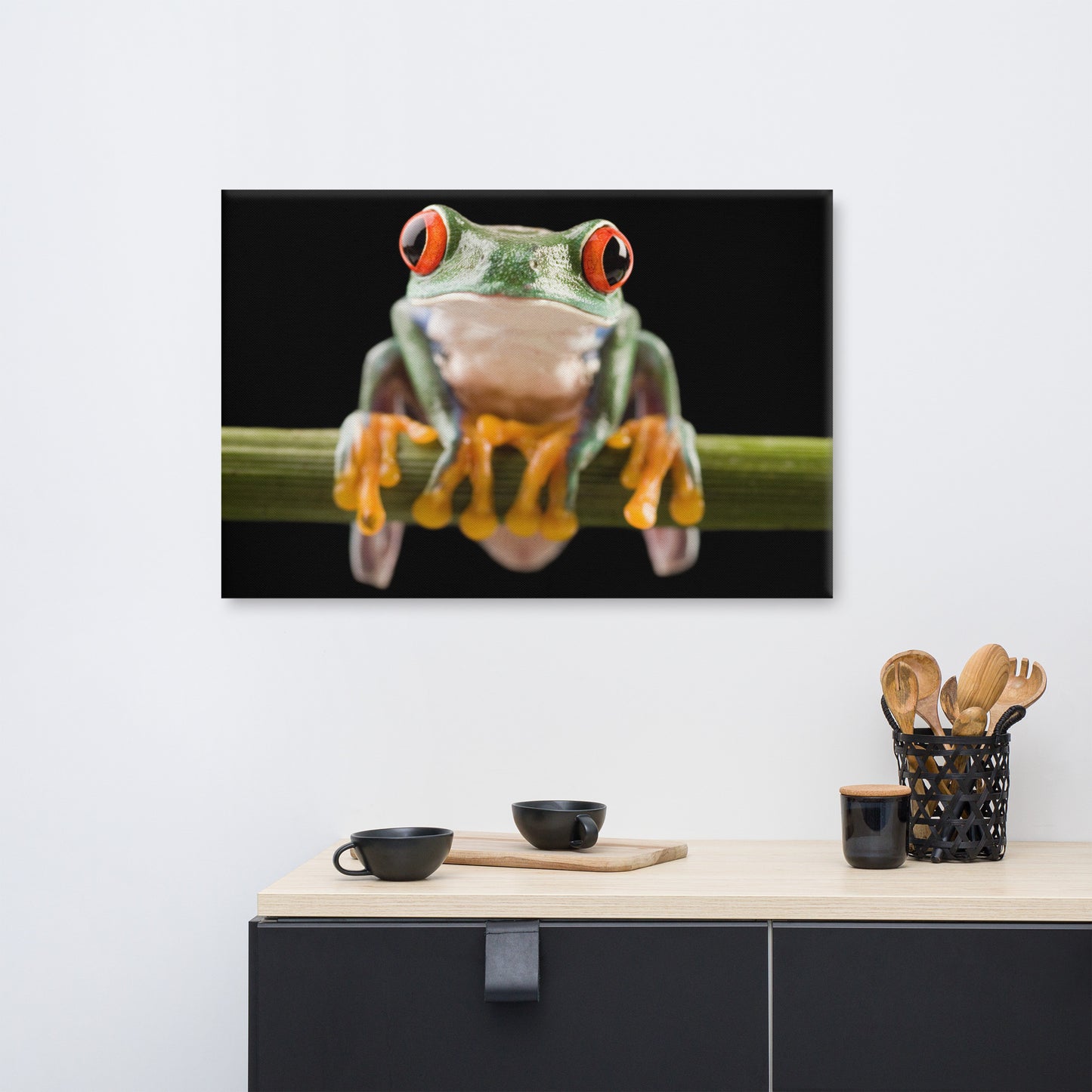 Red Eyed Tree Frog Sitting on Branch Animal Wildlife Nature Photo Canvas Wall Art Print