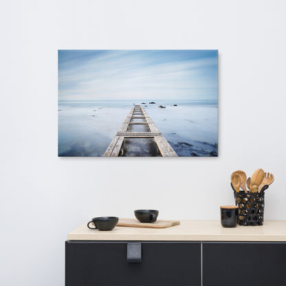 Moody Ocean and Sky Wooden Pier Landscape Photo Canvas Wall Art Prints