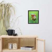 Tiny Green Tree Frog on Lotus Bloom Animal Wildlife Floral Nature Photograph Framed Wall Art Prints