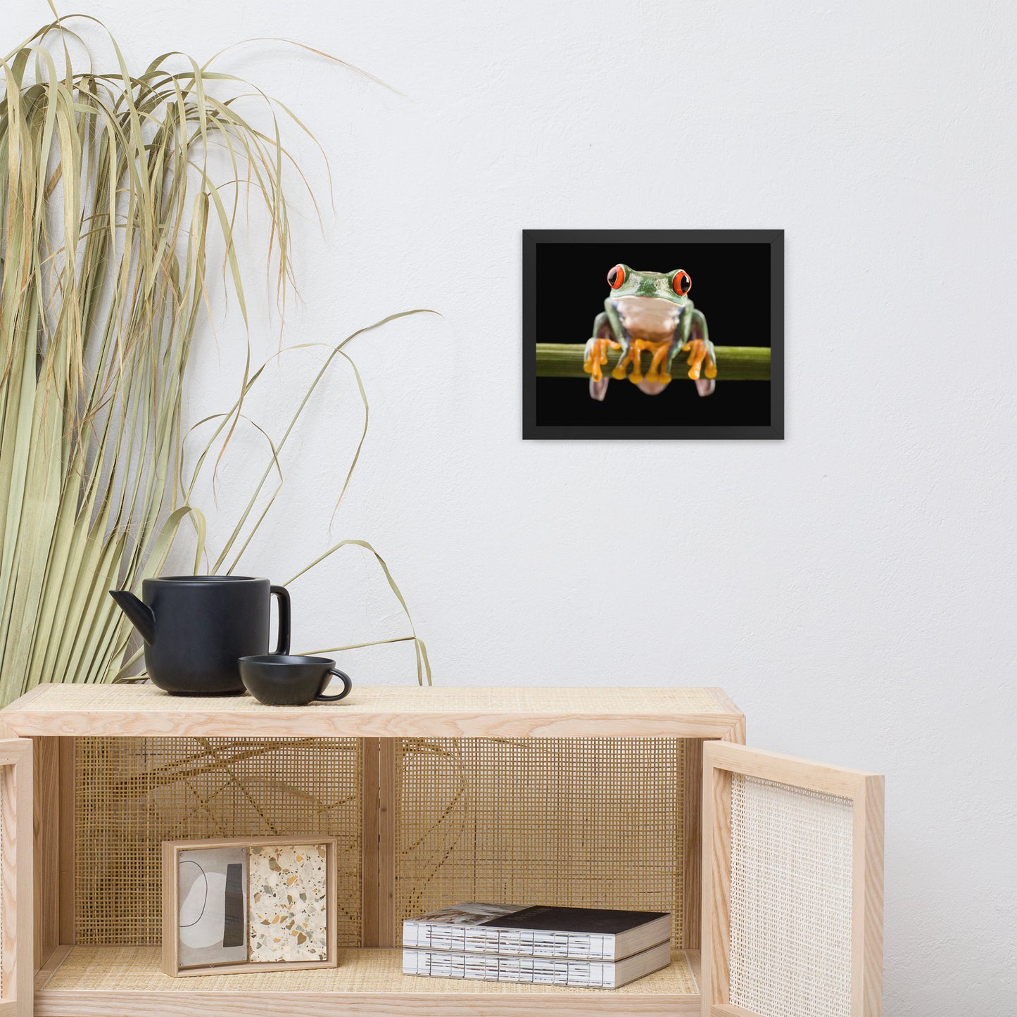 Red Eyed Tree Frog Sitting on Branch Animal Wildlife Nature Photo Framed Wall Art Print