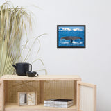 Sperm Whale Tall Splashing In Blue Water With Mountains Of Norway Animal Wildlife Photograph Framed Wall Art Print