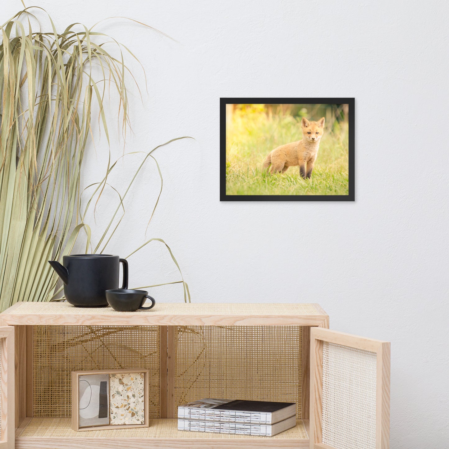 Framed Nursery Art: Baby Red Fox in the Sun - Animal / Wildlife / Nature Artwork - Wall Decor - Framed Wall Art Print