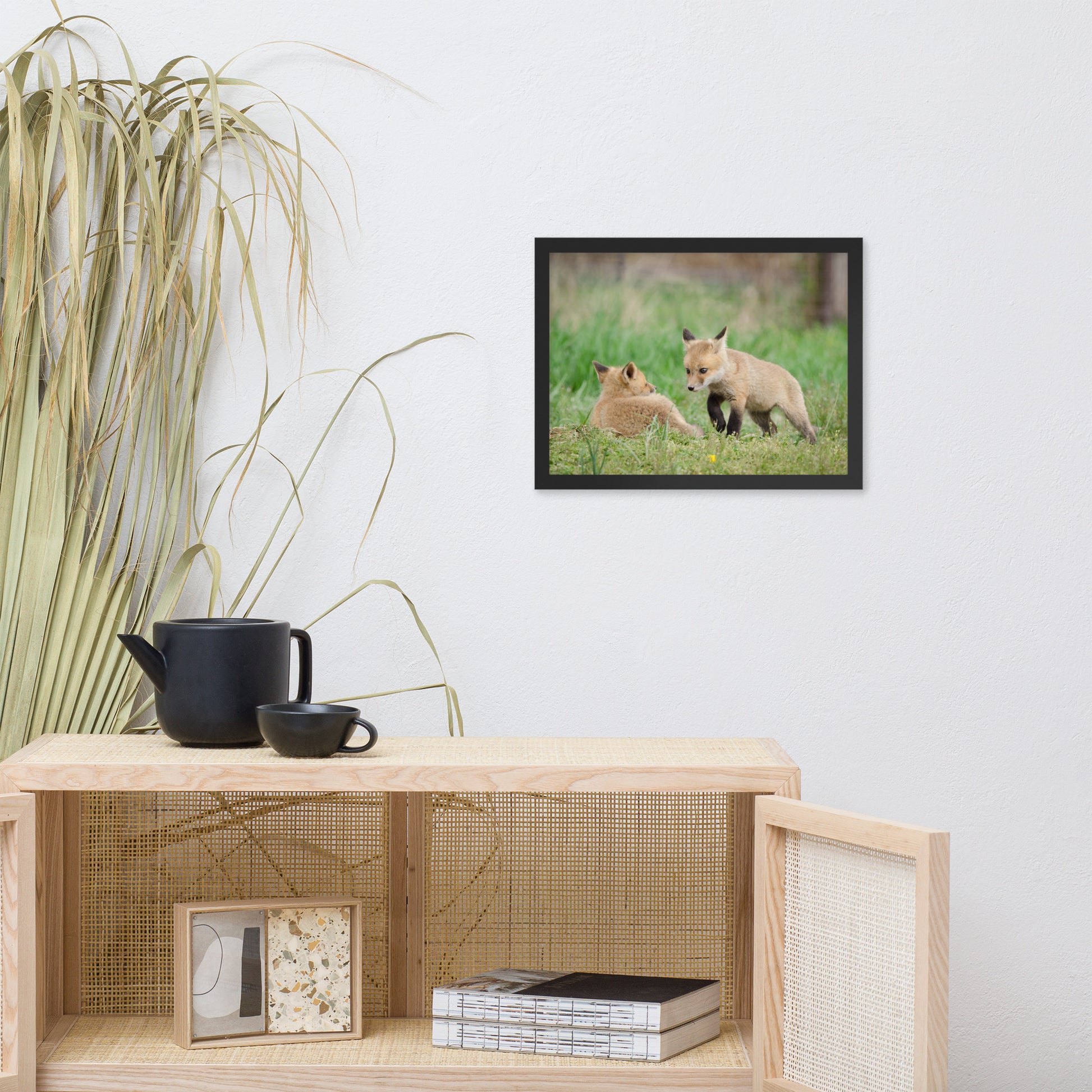 Calming Bedroom Art: Baby Fox Pups / Kits - Coming to Get You - Animal / Wildlife / Nature Artwork - Wall Decor - Framed Wall Art Print