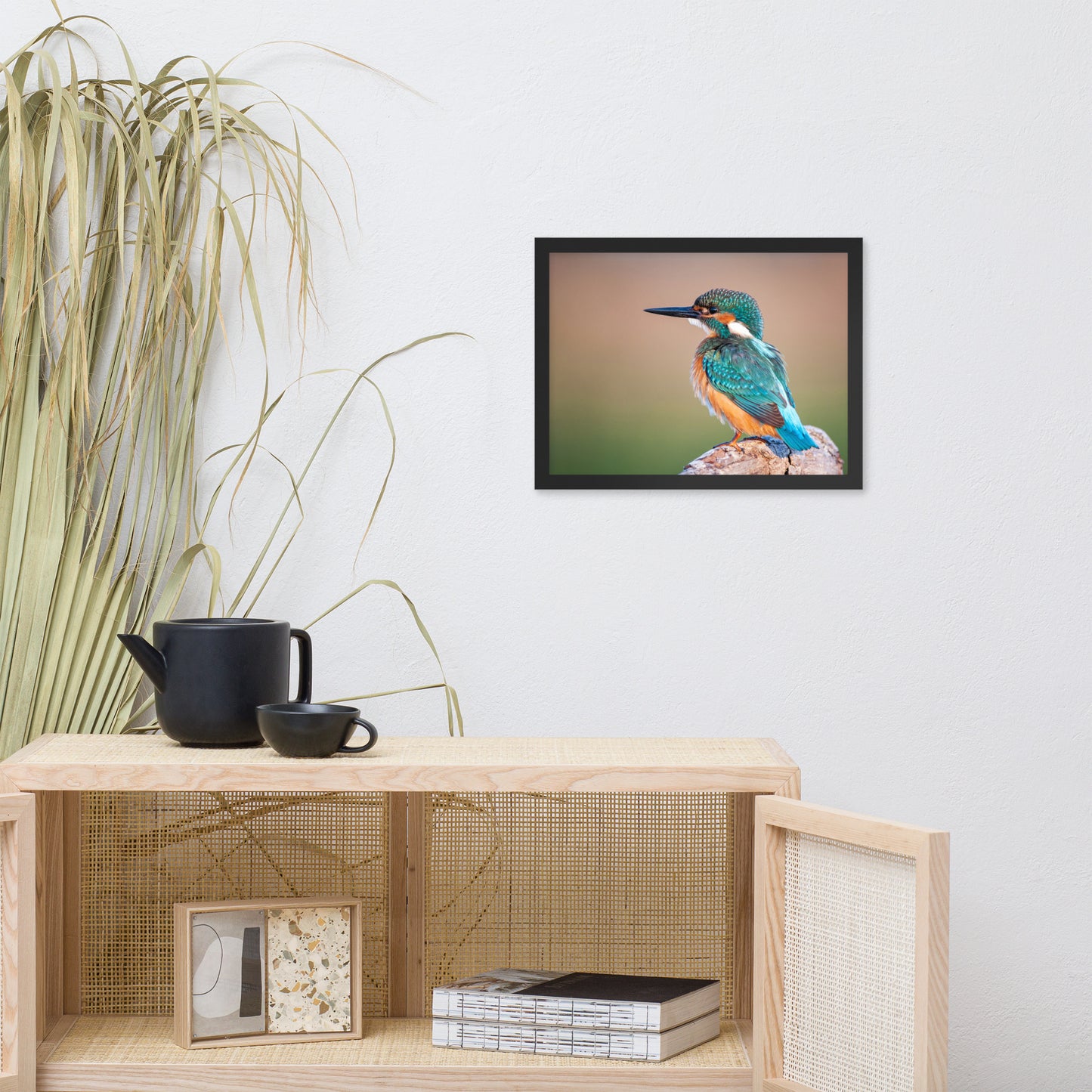 Common Kingfisher Bird on Perch Animal Wildlife Photograph Framed Wall Art Prints