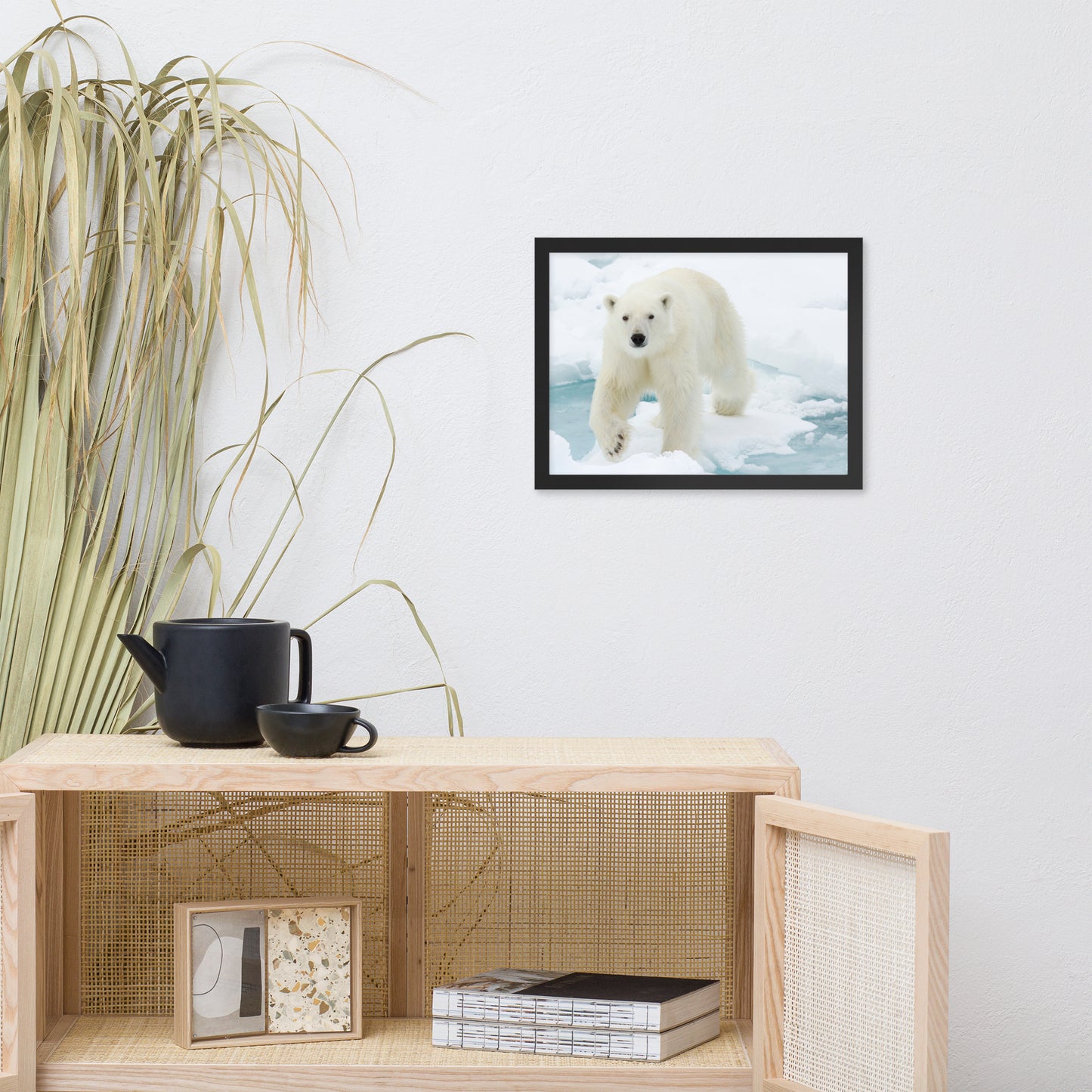 Giant White Polar Bear Walking on Icy Lake Animal Wildlife Photograph Framed Wall Art Prints