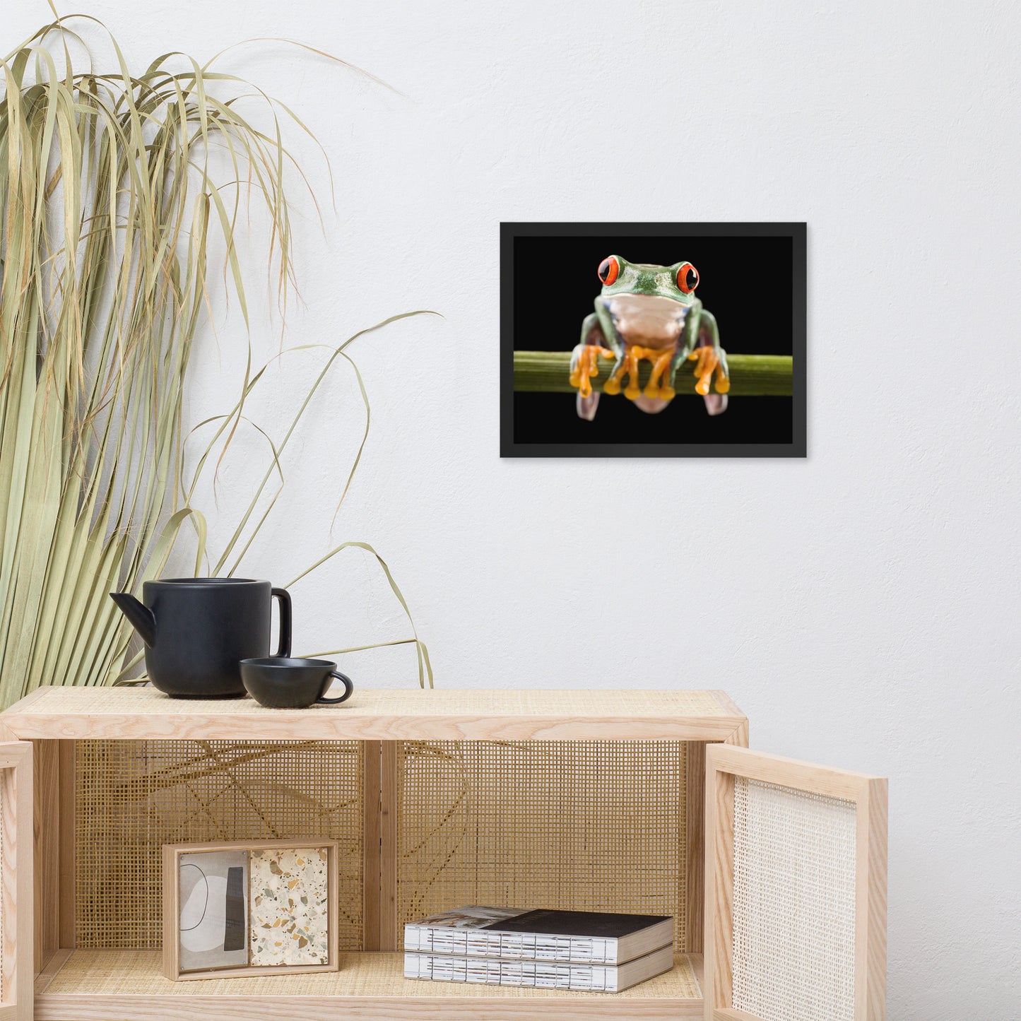 Red Eyed Tree Frog Sitting on Branch Animal Wildlife Nature Photo Framed Wall Art Print