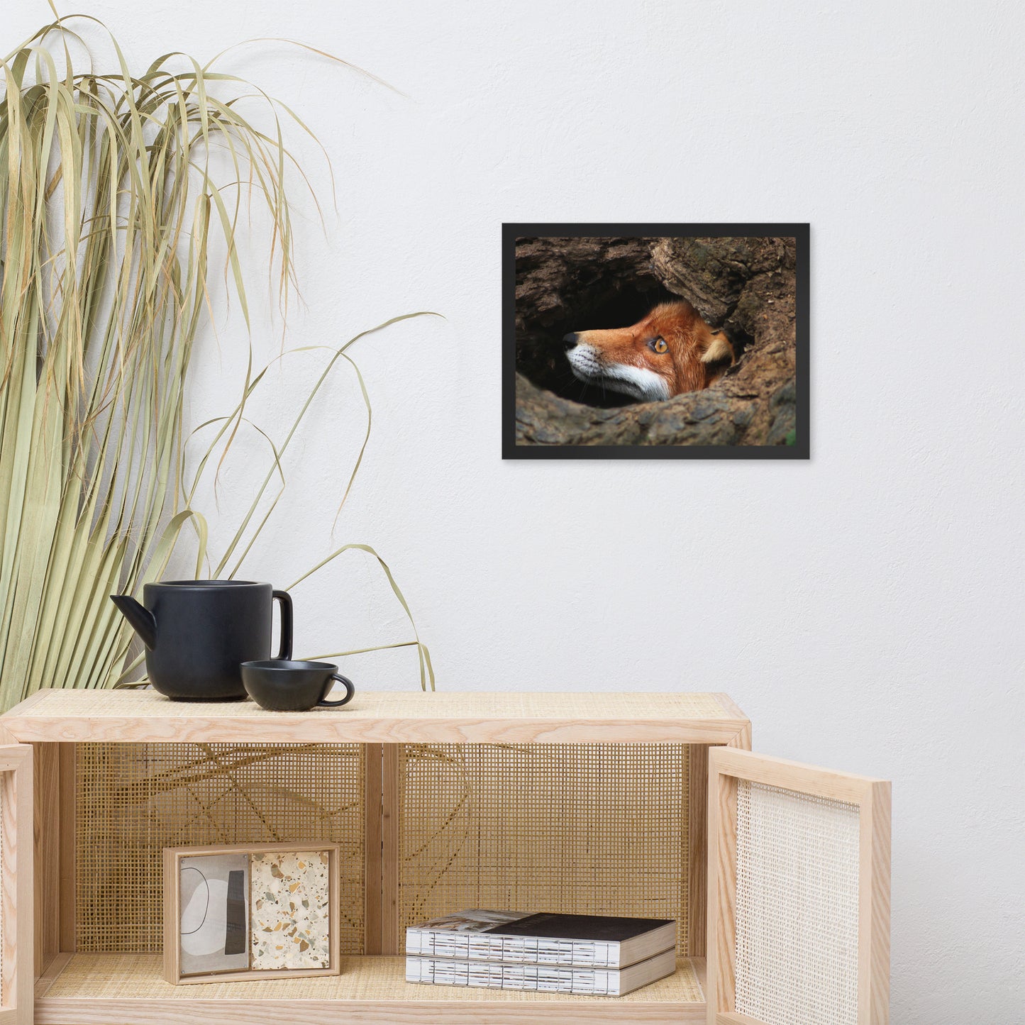 Red Fox Face in Stump Of Tree Animal Wildlife Nature Photograph Framed Wall Art Prints