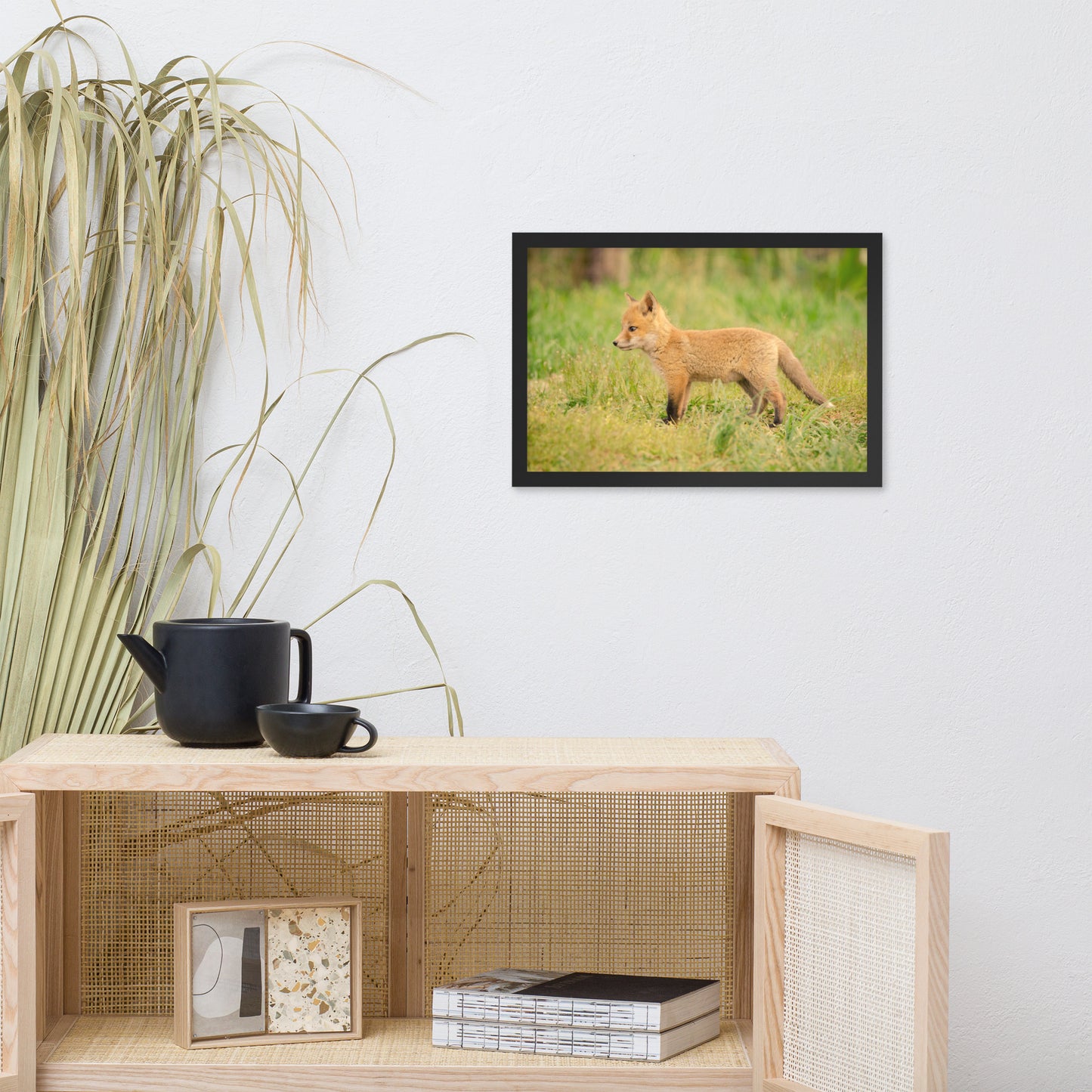 Nursery Art Decor: Baby Fox Pup In Meadow/ Animal / Wildlife / Nature Photographic Artwork - Framed Artwork - Wall Decor
