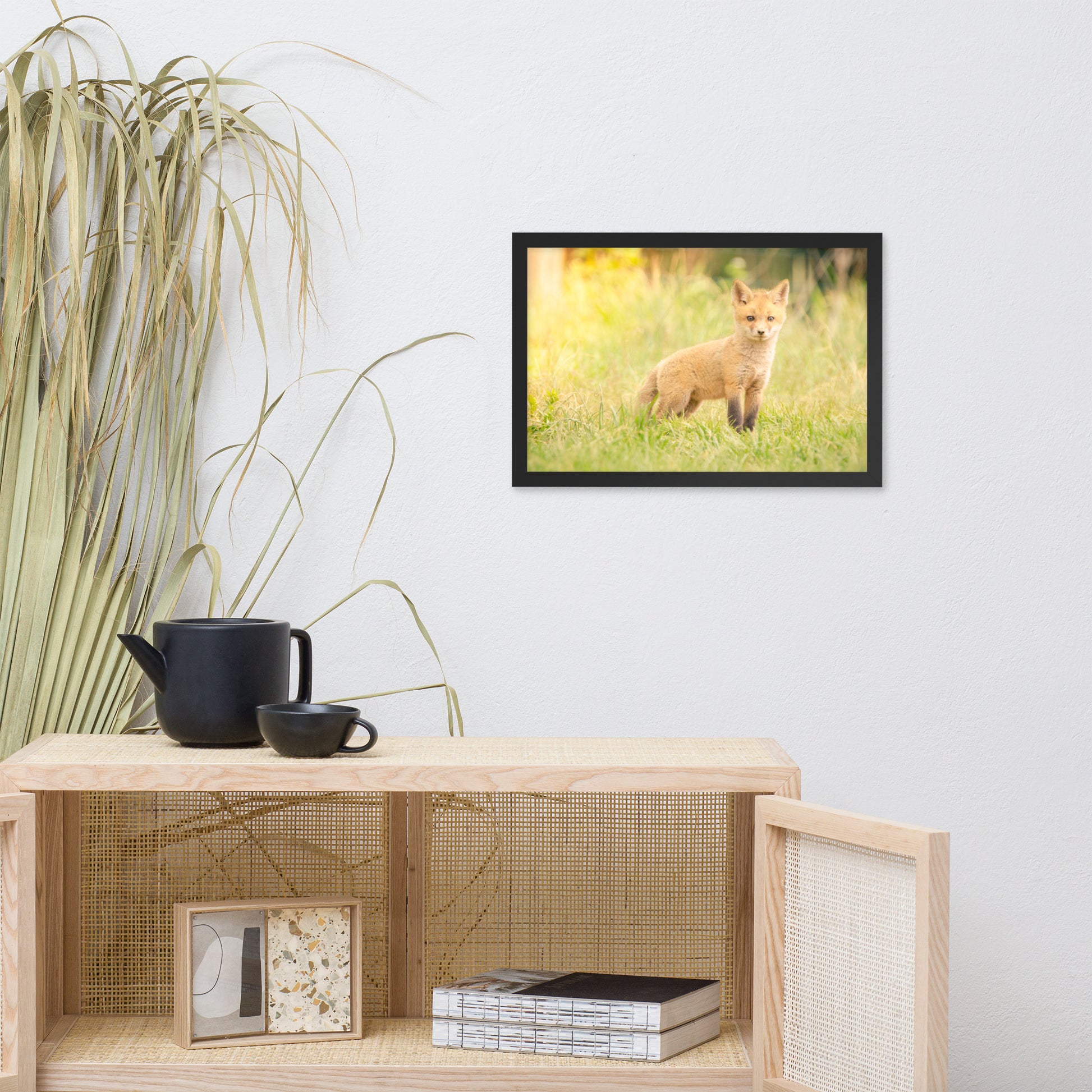 Framed Nursery Prints: Baby Red Fox in the Sun - Animal / Wildlife / Nature Artwork - Wall Decor - Framed Wall Art Print