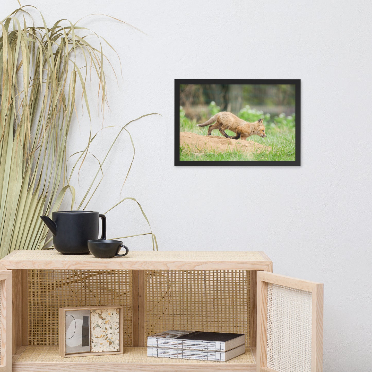 Wall Hanging Nursery Decor: Baby Fox Pup In Meadow - Animal / Wildlife / Nature Artwork - Wall Decor - Framed Wall Art Print