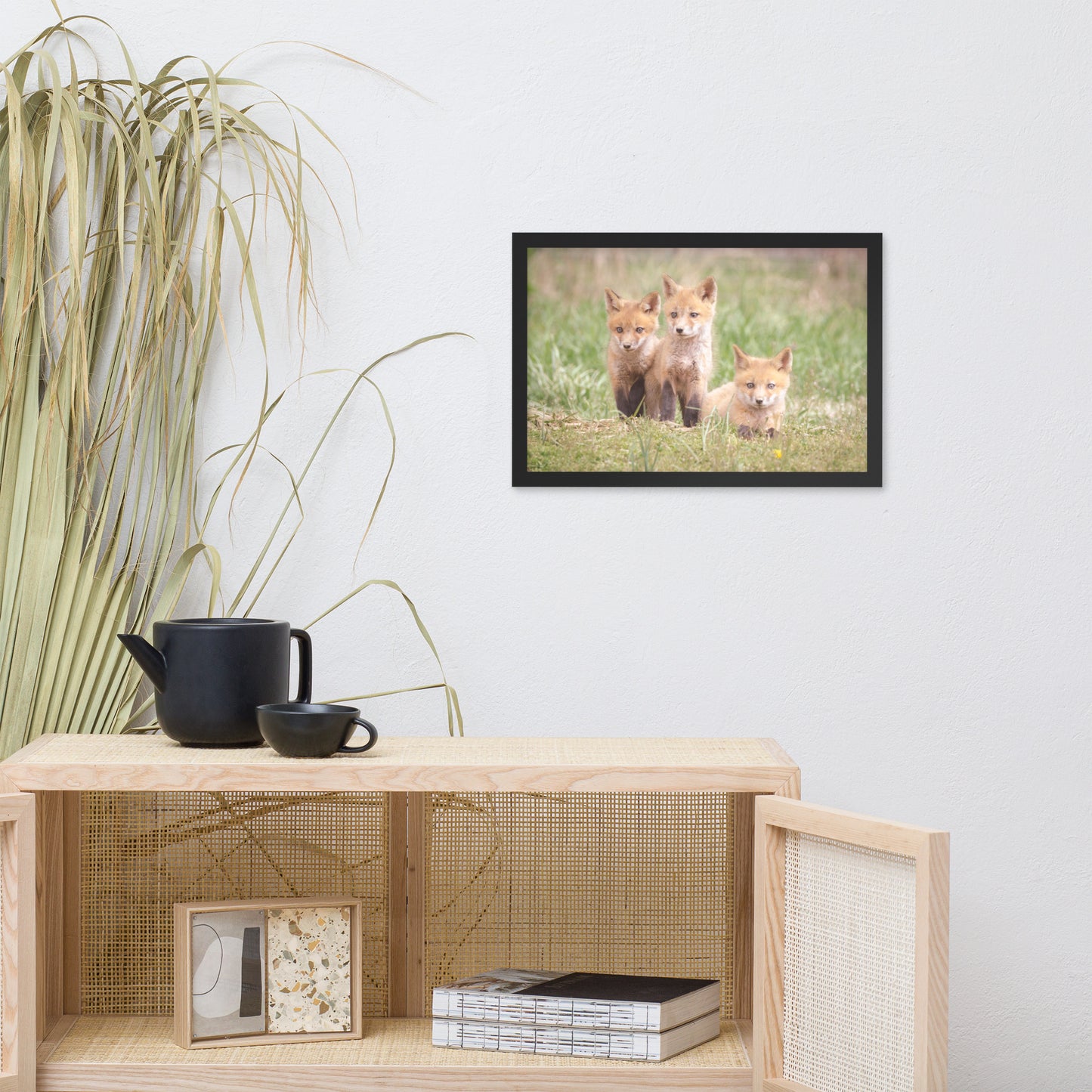 Baby Red Foxes Siblings Animal Wildlife Photograph Framed Wall Art Prints