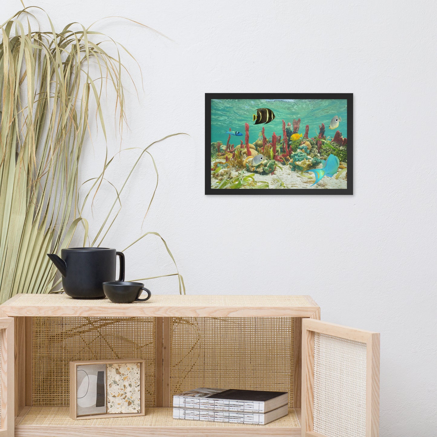 Colorful Tropical Fish Marine Life Coral Reef Caribbean Sea Water Animal Wildlife Photograph Framed Wall Art Print