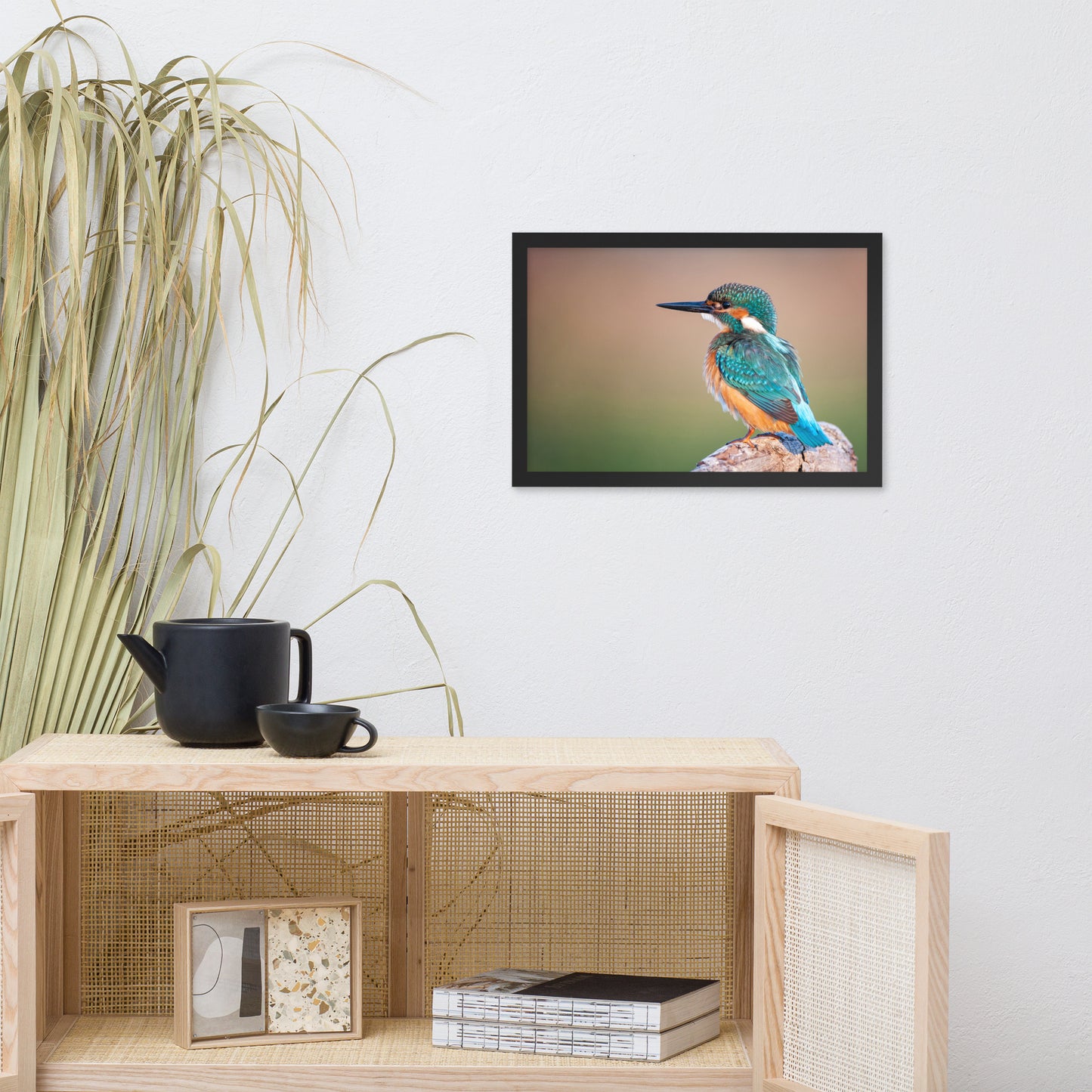 Common Kingfisher Bird on Perch Animal Wildlife Photograph Framed Wall Art Prints