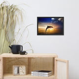 Dramatic Coastal Sunset On The Water With Jumping Bottle Noise Dolphin Animal Wildlife Photograph Framed Wall Art Print