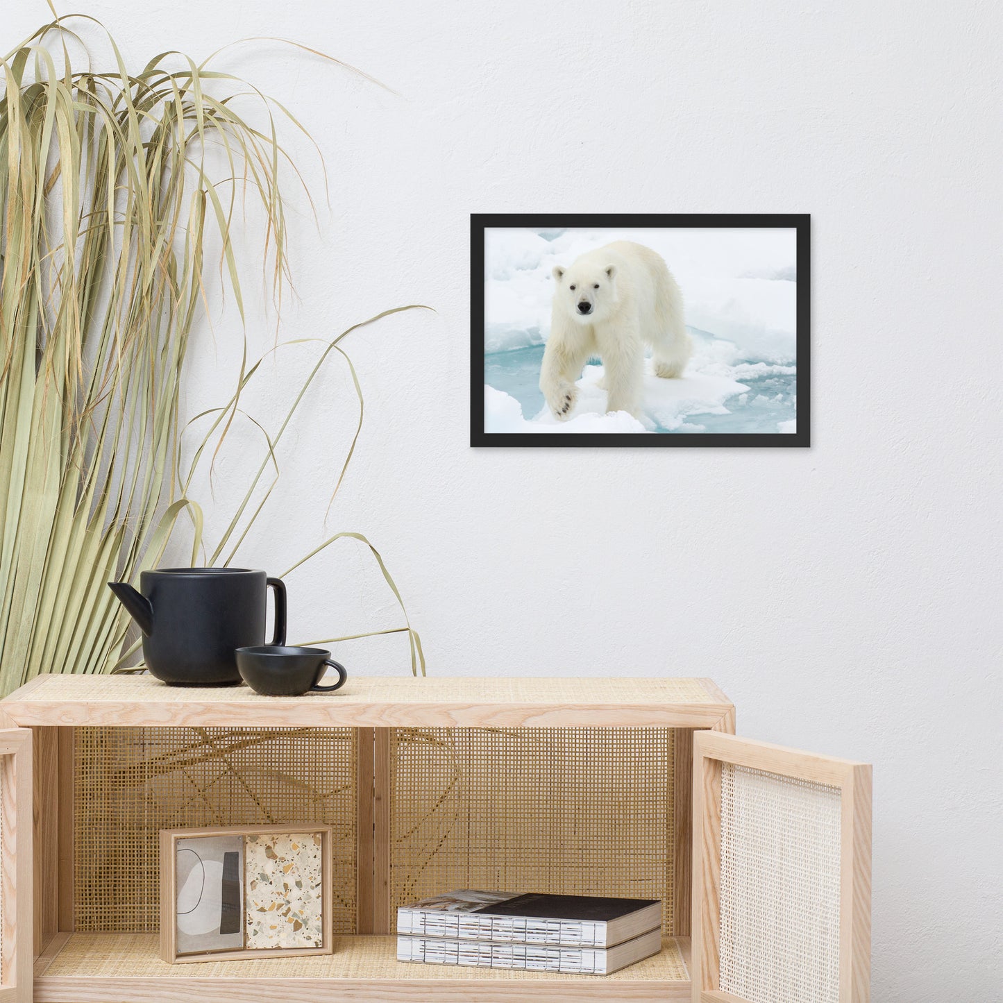 Giant White Polar Bear Walking on Icy Lake Animal Wildlife Photograph Framed Wall Art Prints