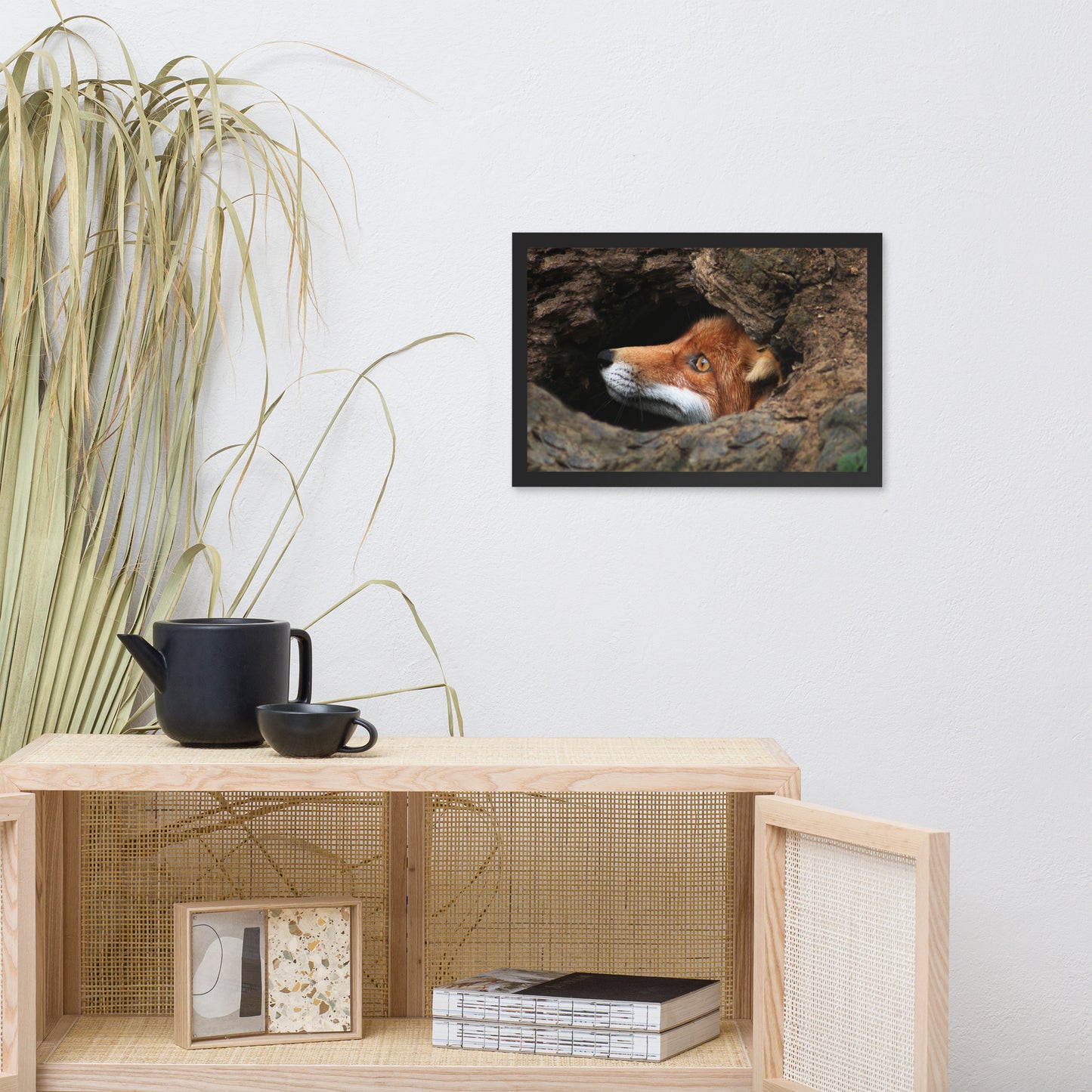 Red Fox Face in Stump Of Tree Animal Wildlife Nature Photograph Framed Wall Art Prints