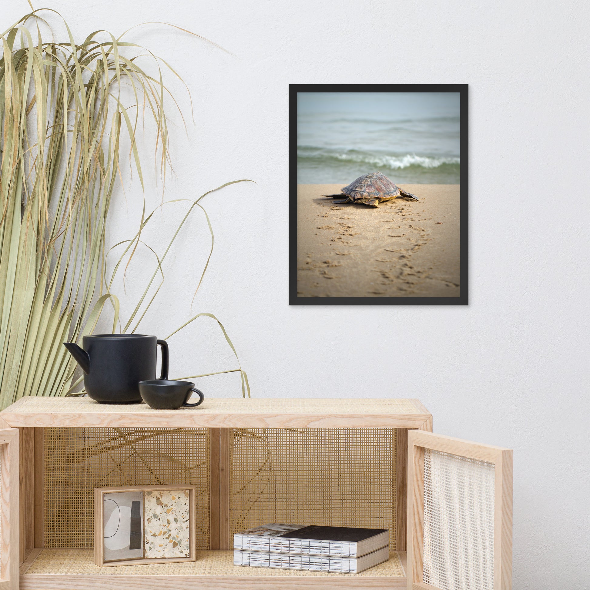 Bedroom Over Bed Decor: Baby Sea Turtle Hatchling On The Shore/ Animal / Wildlife / Nature Photographic Artwork - Framed Artwork - Wall Decor