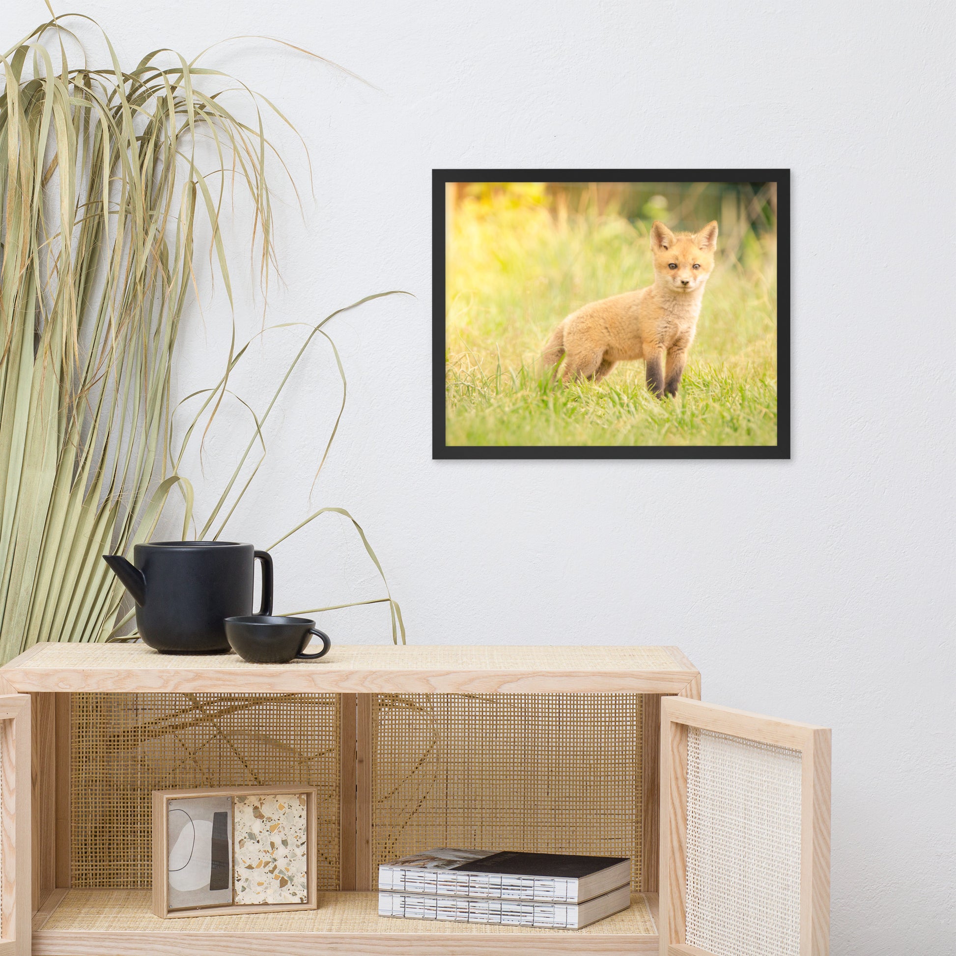 Framed Nursery Wall Art: Baby Red Fox in the Sun - Animal / Wildlife / Nature Artwork - Wall Decor - Framed Wall Art Print