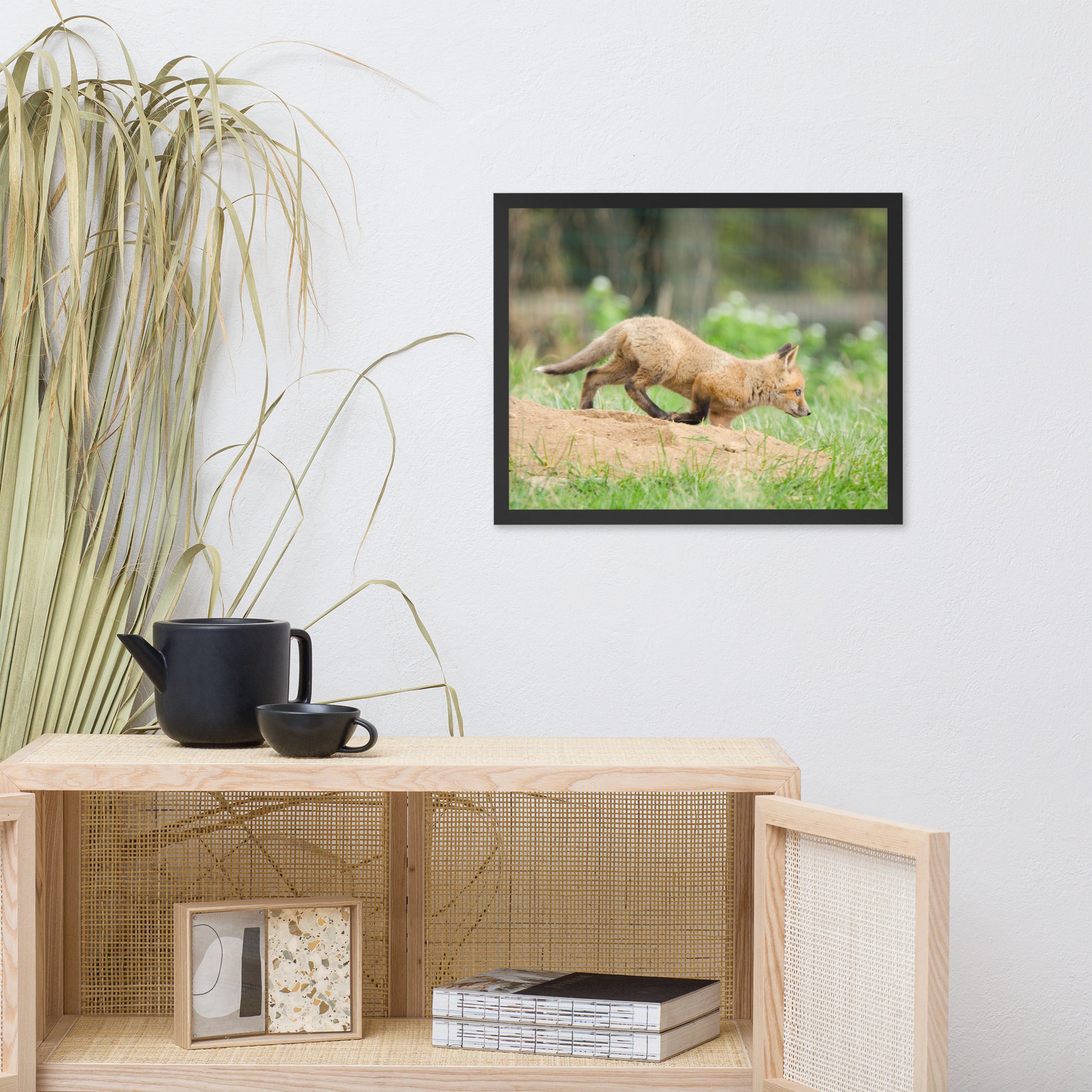 Cute Animal Prints For Nursery: Baby Fox Pup In Meadow - Animal / Wildlife / Nature Artwork - Wall Decor - Framed Wall Art Print