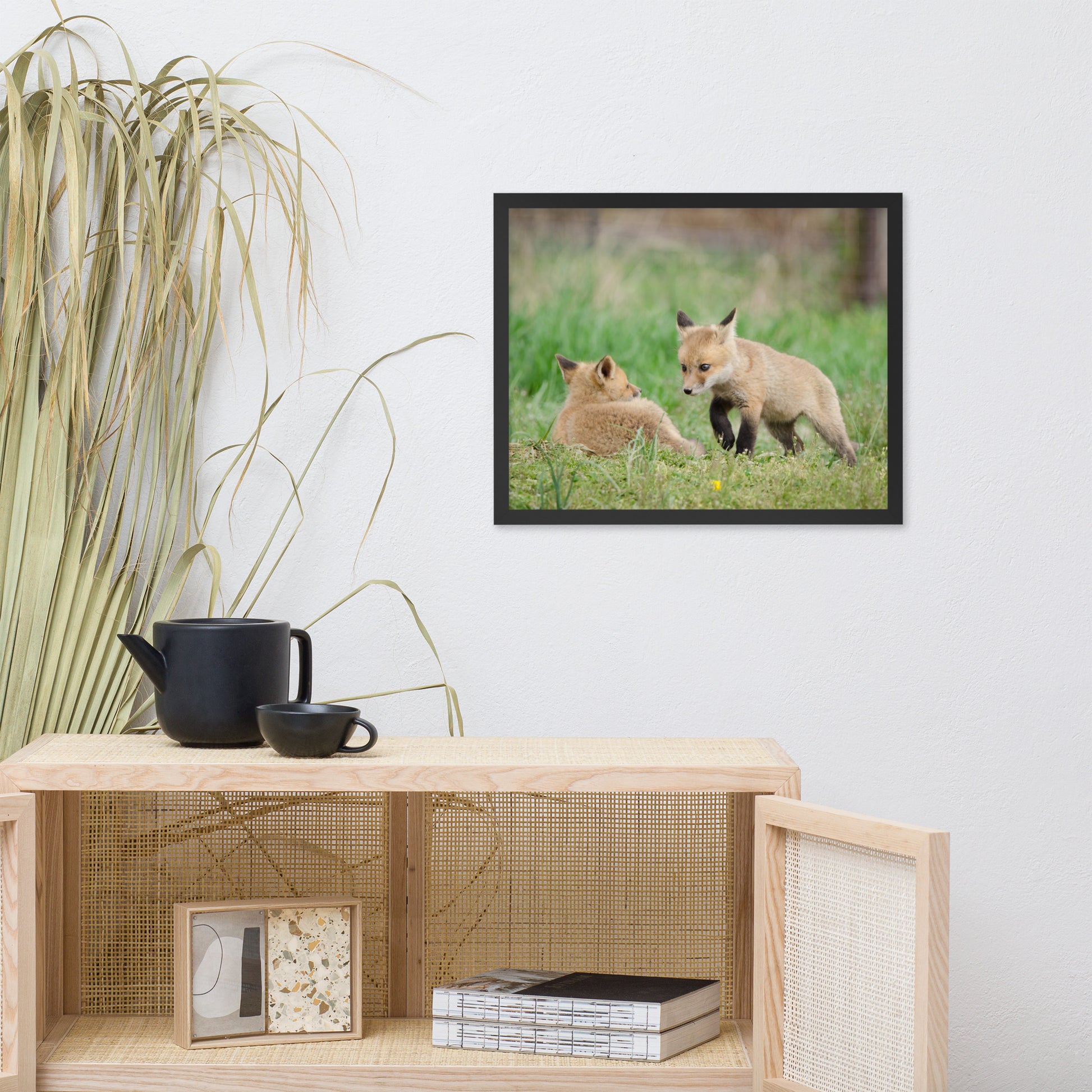 Calming Bedroom Prints: Baby Fox Pups / Kits - Coming to Get You - Animal / Wildlife / Nature Artwork - Wall Decor - Framed Wall Art Print