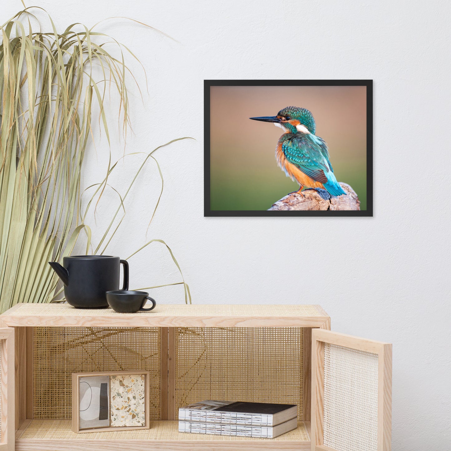 Common Kingfisher Bird on Perch Animal Wildlife Photograph Framed Wall Art Prints