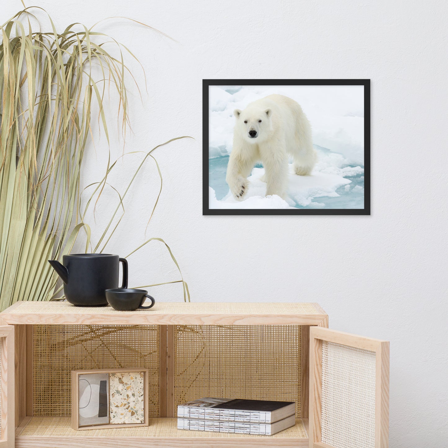 Giant White Polar Bear Walking on Icy Lake Animal Wildlife Photograph Framed Wall Art Prints