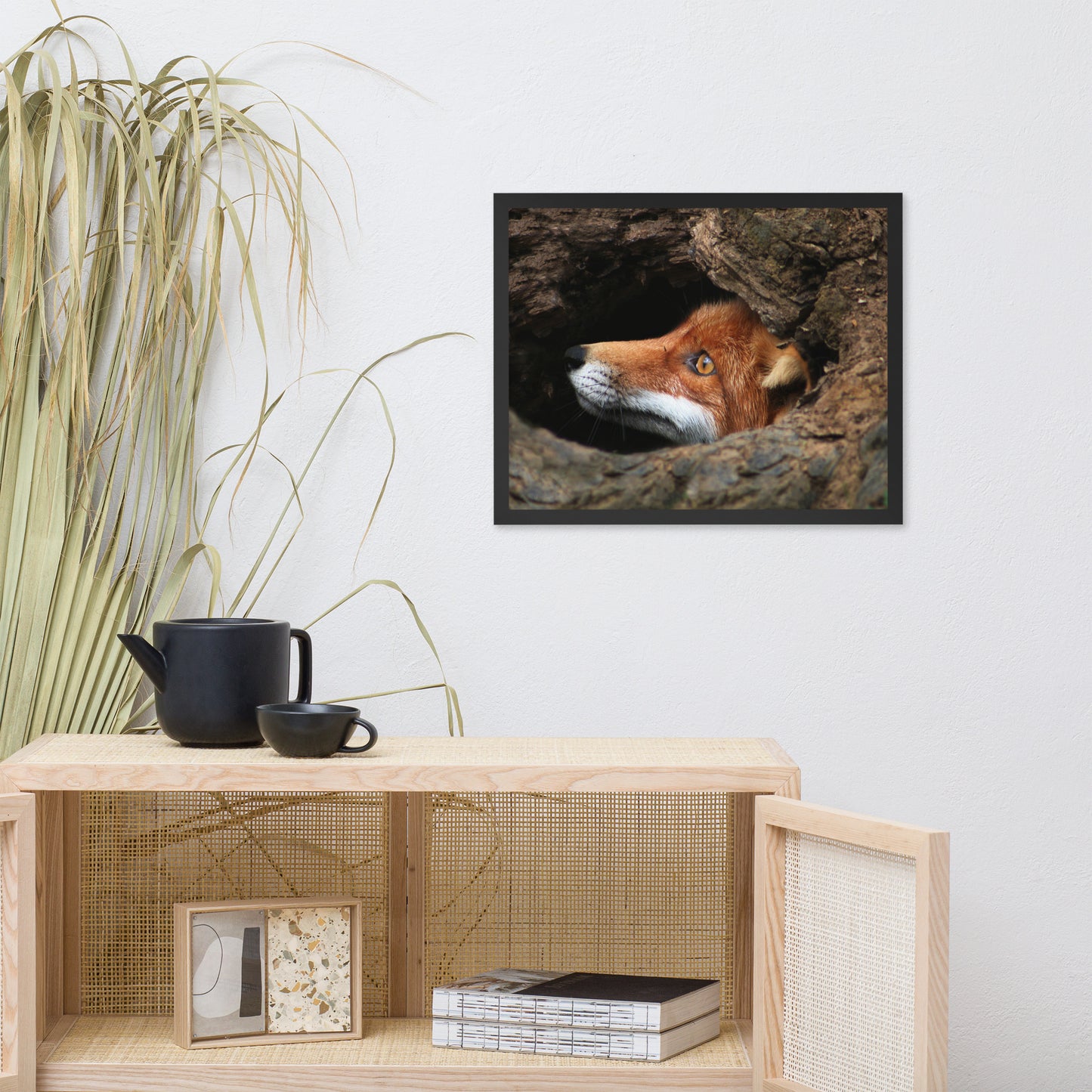 Red Fox Face in Stump Of Tree Animal Wildlife Nature Photograph Framed Wall Art Prints