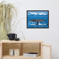 Sperm Whale Tall Splashing In Blue Water With Mountains Of Norway Animal Wildlife Photograph Framed Wall Art Print