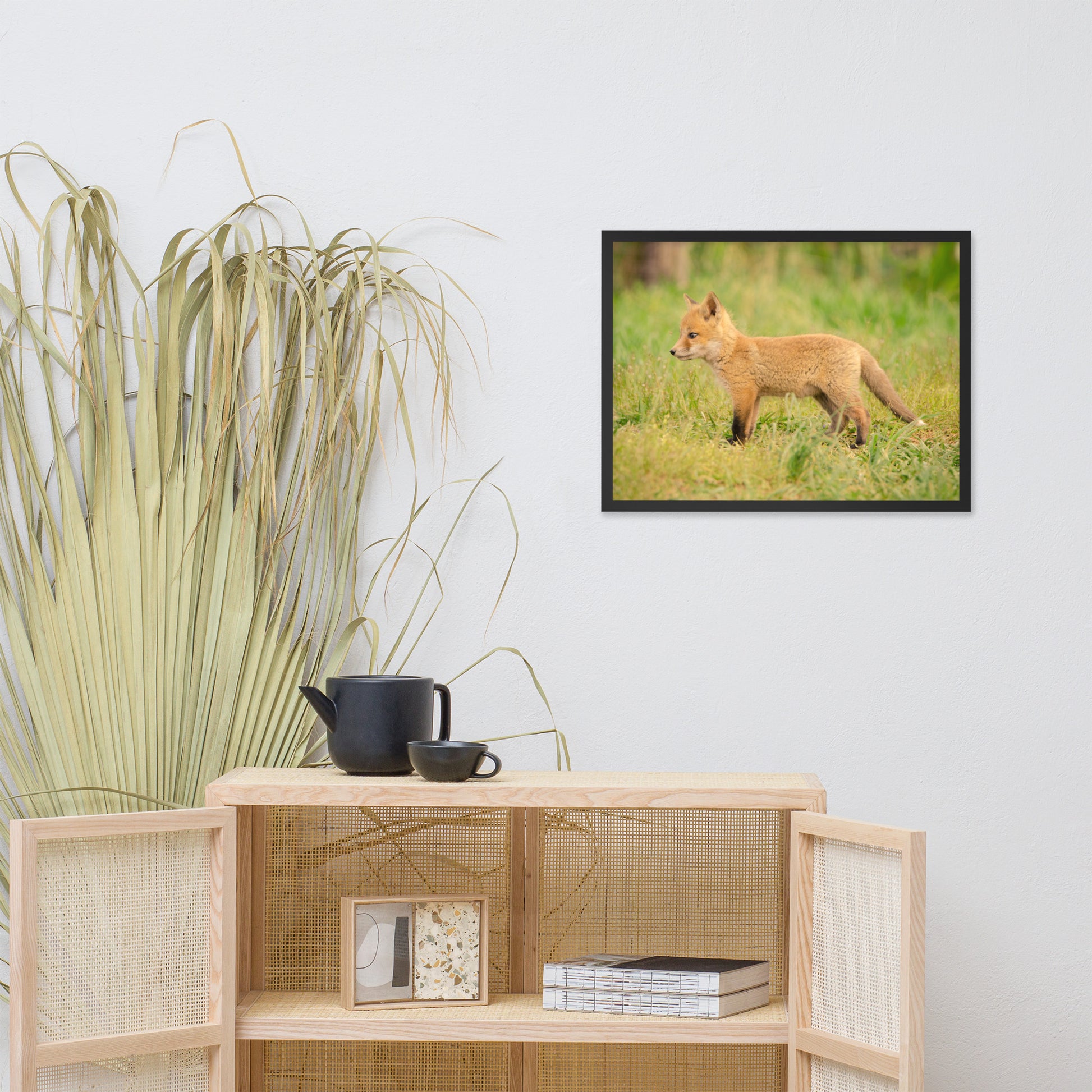 Nursery Art Wall: Baby Fox Pup In Meadow/ Animal / Wildlife / Nature Photographic Artwork - Framed Artwork - Wall Decor