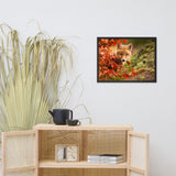 Baby Red Fox Face and Autumn Leaves In Forest Animal Wildlife Nature Photo Framed Wall Art Prints