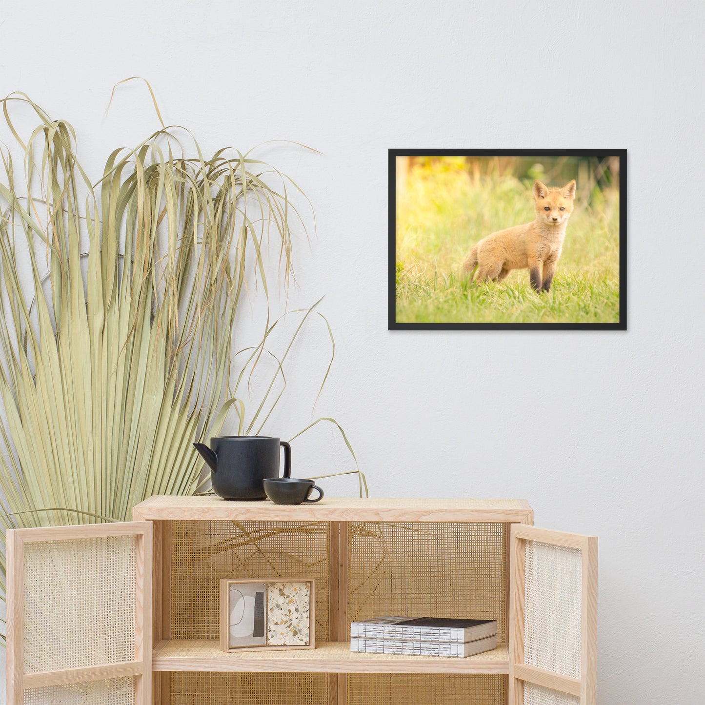 Nursery Animal Framed Prints: Baby Red Fox in the Sun - Animal / Wildlife / Nature Artwork - Wall Decor - Framed Wall Art Print
