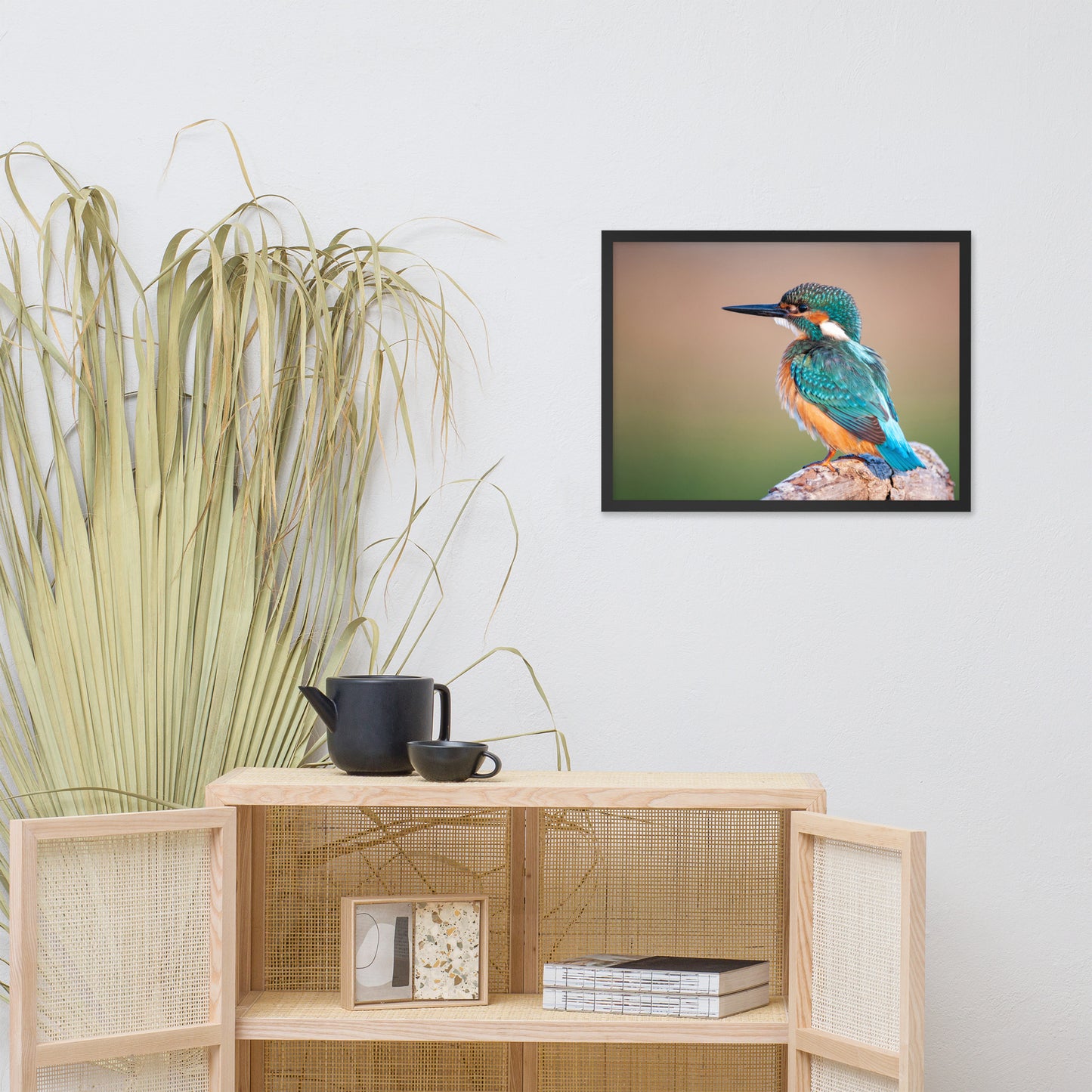 Common Kingfisher Bird on Perch Animal Wildlife Photograph Framed Wall Art Prints