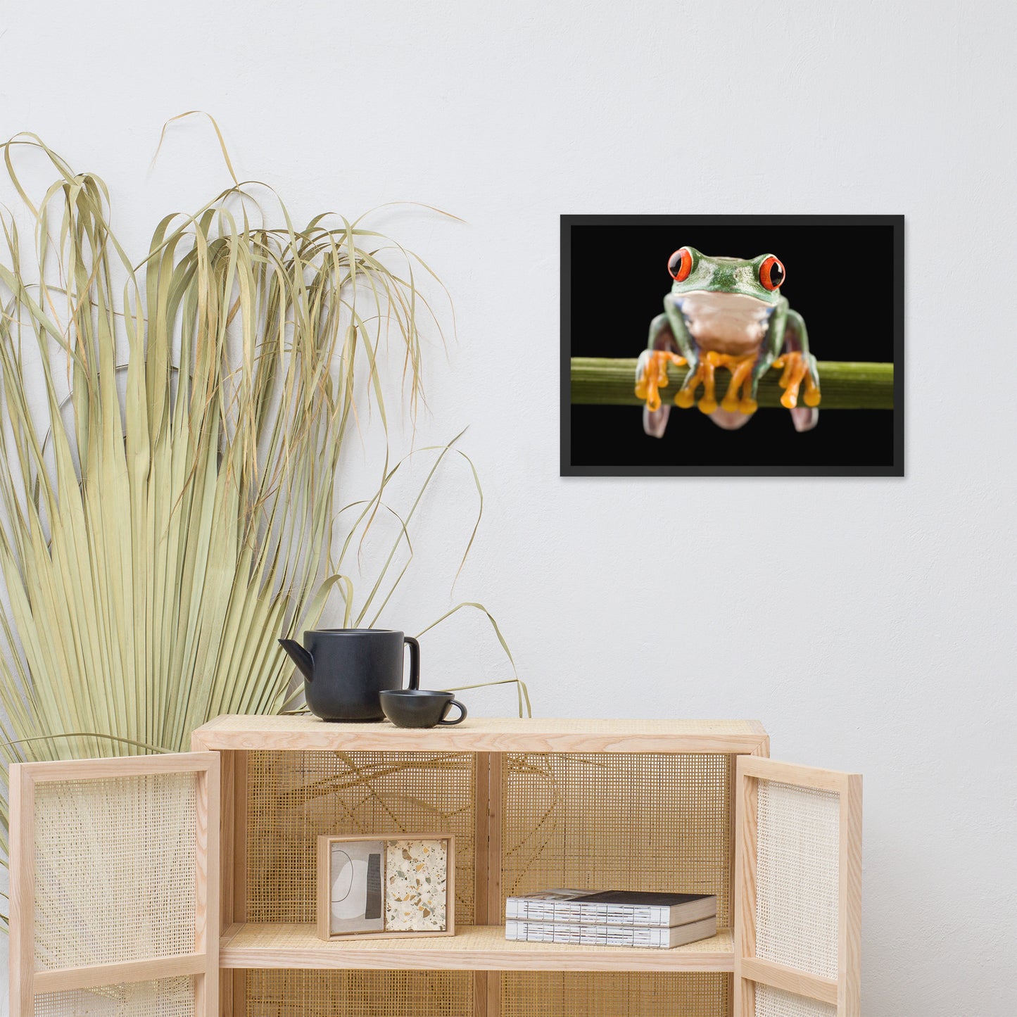 Red Eyed Tree Frog Sitting on Branch Animal Wildlife Nature Photo Framed Wall Art Print