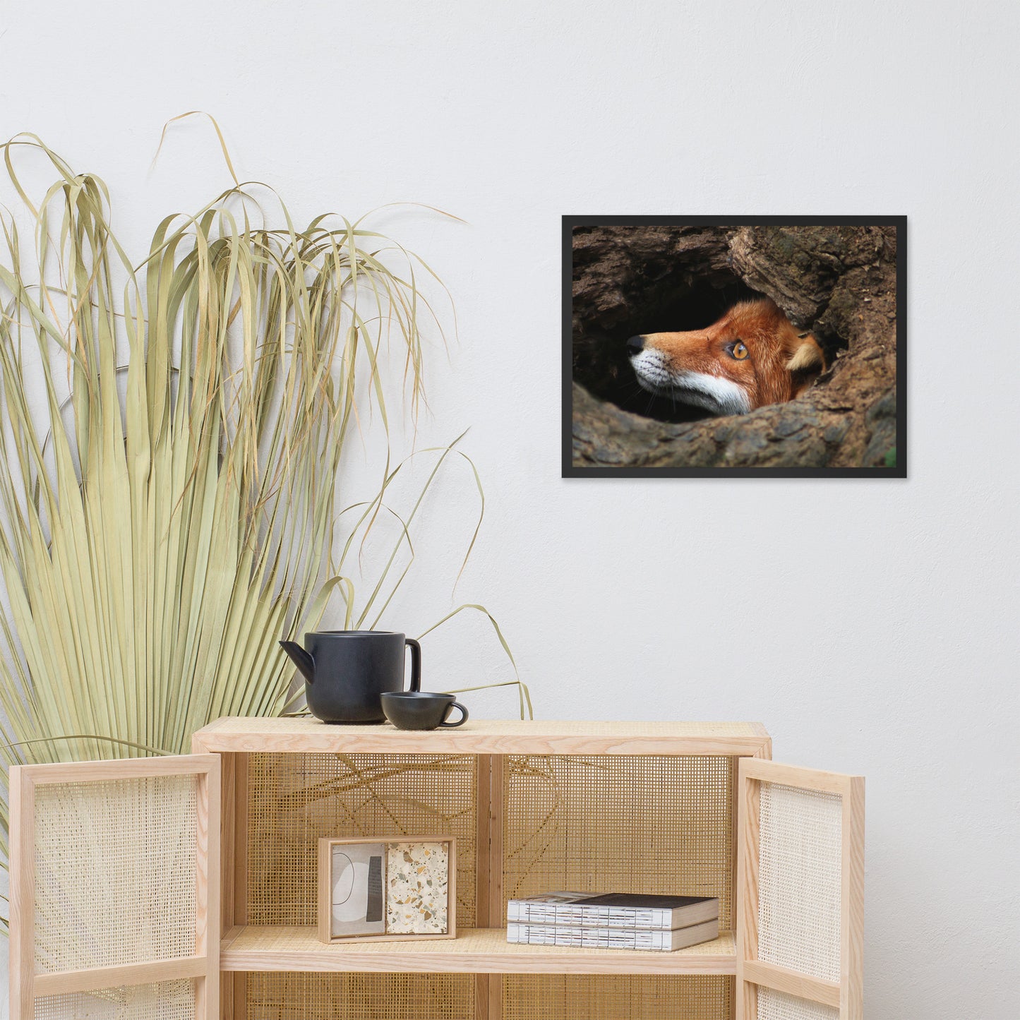 Red Fox Face in Stump Of Tree Animal Wildlife Nature Photograph Framed Wall Art Prints